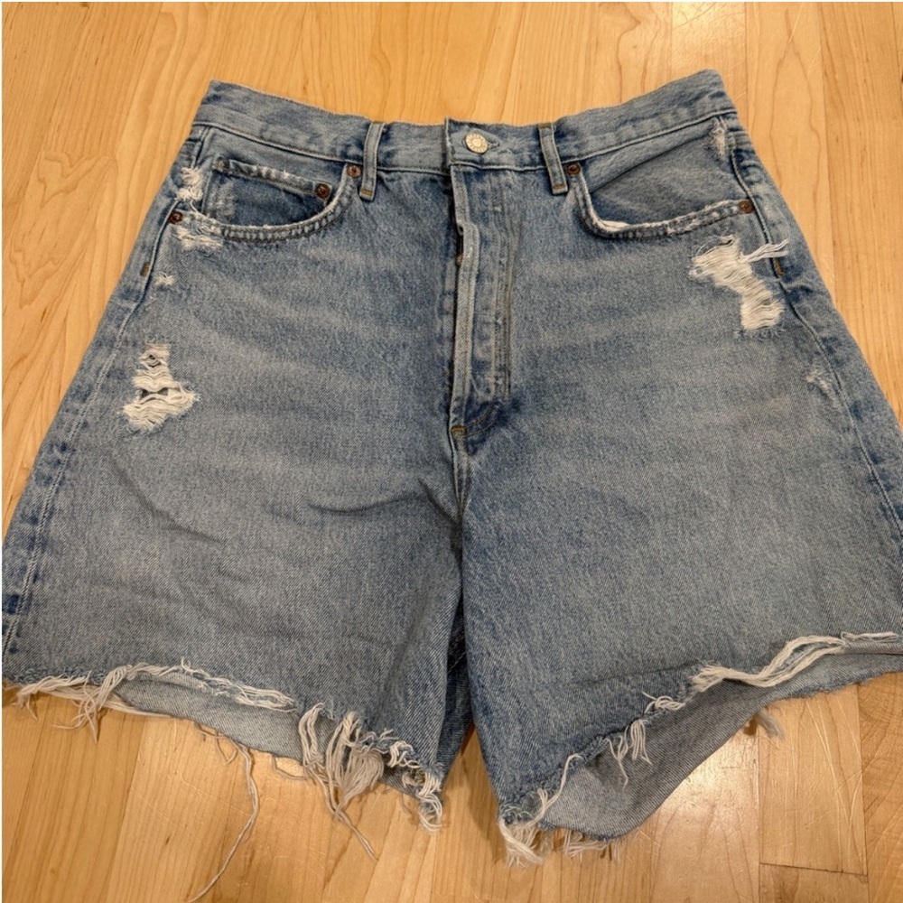 Agolde Light Blue Distressed Stella Denim Shorts
